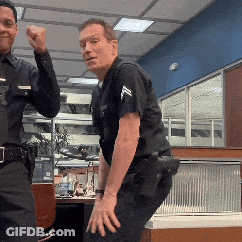 Two Police Officers Dancing With Chevron GIF