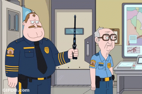 Two Police Officers One Holding Fishing Rod GIF