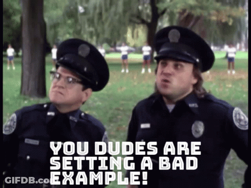 Two Police Officers Say You Dudes Are Setting A Bad Example GIF