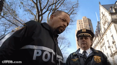 Two Police Officers Standing With Police Uniforms GIF