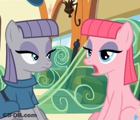 Two Ponies Are Looking At Each Other In A Cartoon Scene GIF