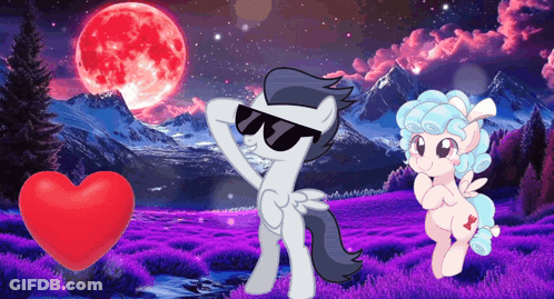 Two Ponies Standing Together With Heart Background GIF