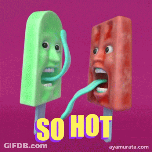 Two Popsicles With Tongues Out Saying So Hot GIF