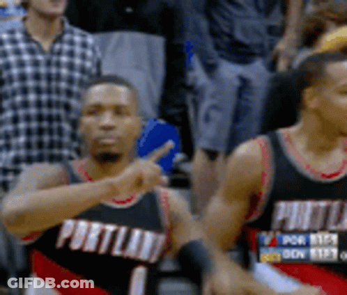 Two Portland Basketball Players Are Pointing At Something GIF