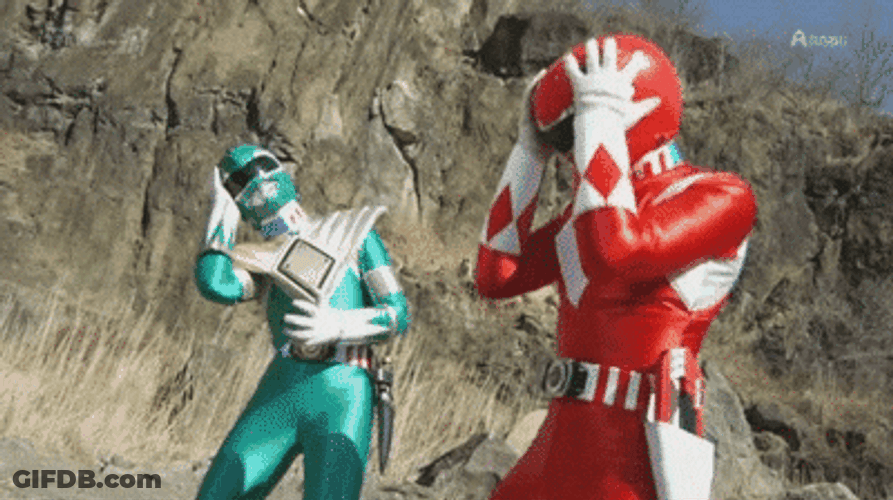 Two Power Rangers Having A Headache GIF