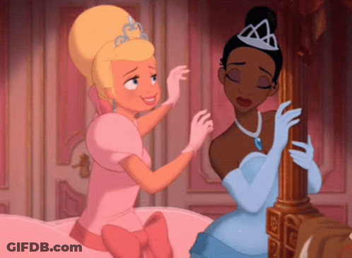 Two Princesses From The Princess And The Frog Sitting GIF