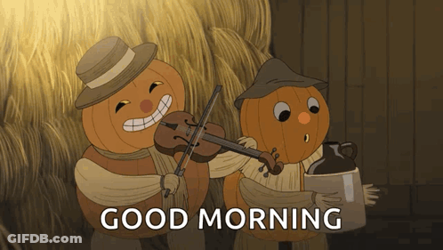 Two Pumpkins Playing Violins Saying Good Morning GIF