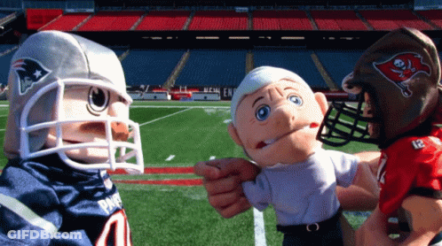 Two Puppets In Patriots And Tampa Bay Jerseys GIF