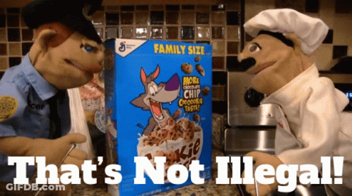 Two Puppets Next To Box Of Cookie Dough Cereal Family Size GIF