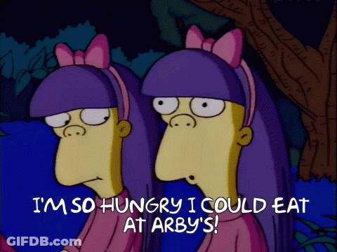 Two Purple-Haired Girls Saying I'm So Hungry I Could Eat At Arby's GIF