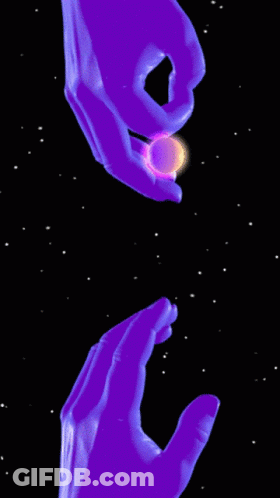 Two Purple Hands Reaching For A Purple Object GIF