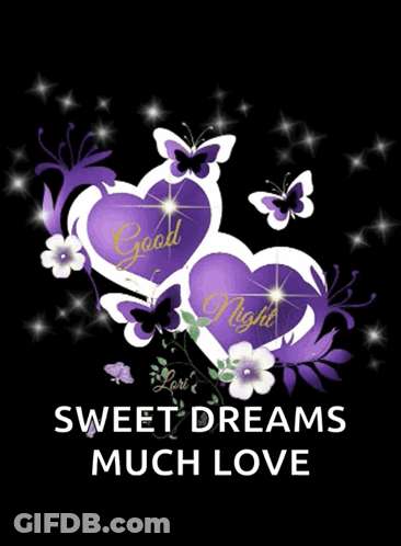 Two Purple Hearts Good Night Sweet Dreams Much Love GIF