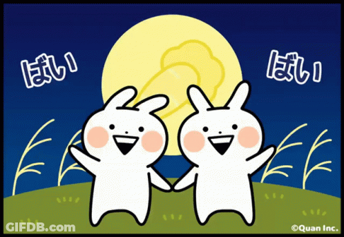 Two Rabbits Holding Hands Under Full Moon Quan Inc GIF