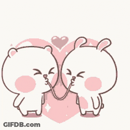 Two Rabbits Kissing In Front Of Pink Heart GIF