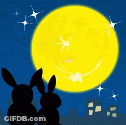 Two Rabbits Looking At Full Moon GIF