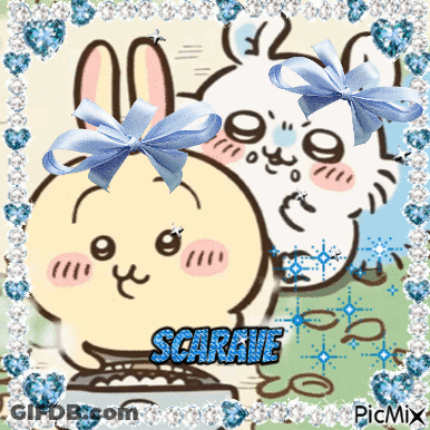 Two Rabbits With Blue Bows Scaraine GIF