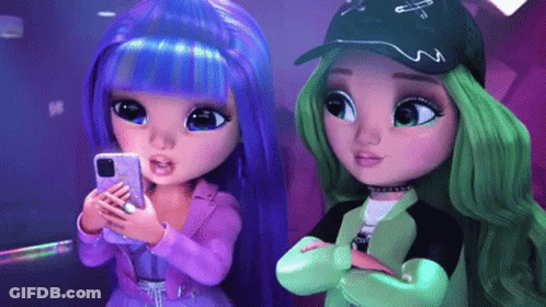 Two Rainbow High Dolls Looking At Phone GIF