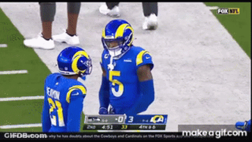 Two Rams Football Players Talking On Field GIF