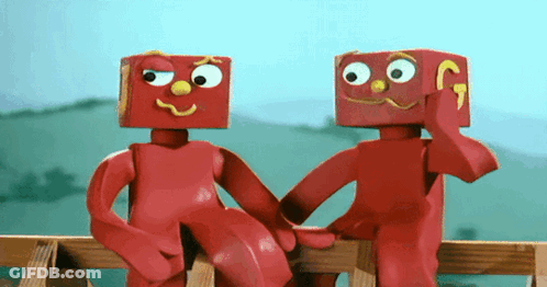 Two Red Boxes Holding Hands GIF
