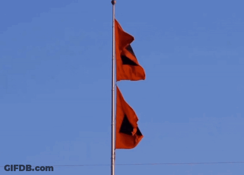 Two Red Flags With Black Squares Flying GIF