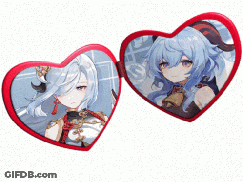 Two Red Heart Mirrors With Anime Girls GIF