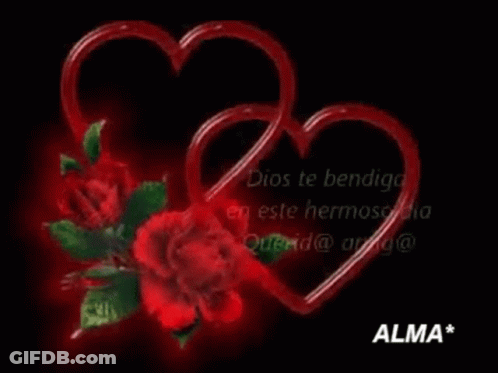 Two Red Hearts And Roses With Spanish Message GIF