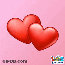 Two Red Hearts On Pink With Lucas & Friends GIF