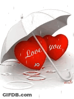 Two Red Hearts Saying Love You Under Umbrella In Rain GIF