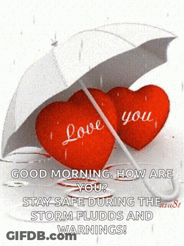 Two Red Hearts Under Umbrella Good Morning How Are You GIF