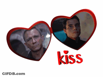 Two Red Hearts With A Picture Of A Man And The Word Kiss Below Them GIF