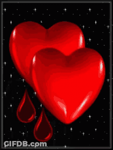 Two Red Hearts With Blood Dripping GIF