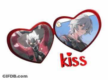 Two Red Hearts With Boy And Kiss GIF
