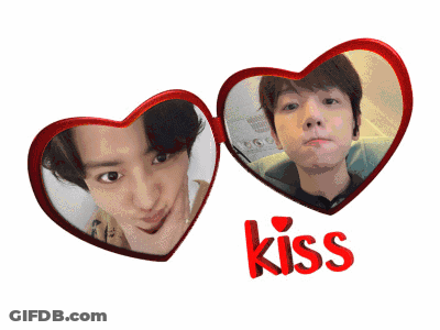 Two Red Hearts With Man And Kiss GIF