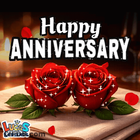 Two Red Roses With Happy Anniversary GIF
