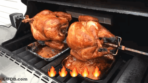 Two Roasted Turkeys Cooking On Grill GIF