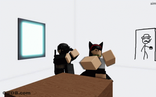 Roblox Characters In Room With Smoking Man Drawing GIF