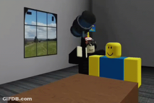 Two Roblox Characters Are Standing In Front Of A Window GIF