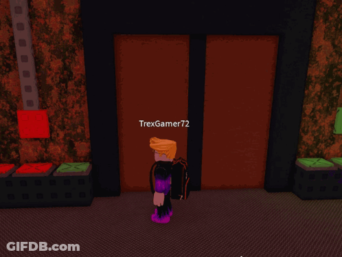 Two Roblox Characters Are Standing Next To Each Other And One Has The Name Trexgamer72 On His Back GIF