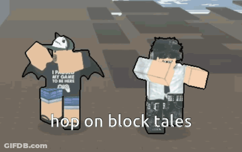 Two Roblox Characters Hop On Block Tales GIF
