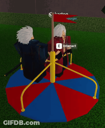 Two Roblox Characters On Merry-Go-Round With Karton Early Bloxburger GIF