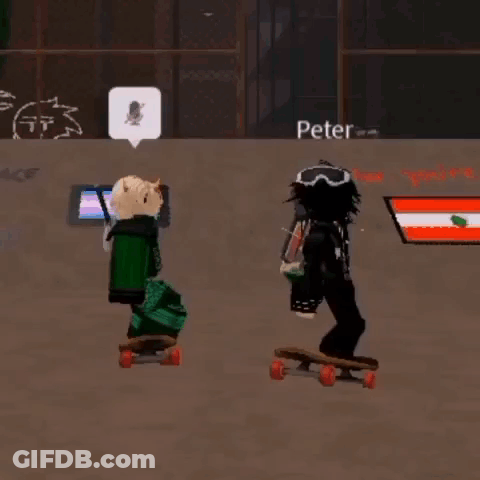 Two Roblox Characters Riding Skateboards With Peter GIF