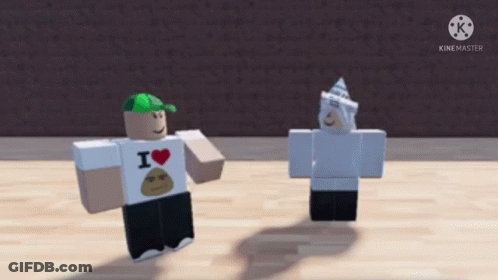 Two Roblox Characters Standing Next To Each Other On A Wooden Floor GIF