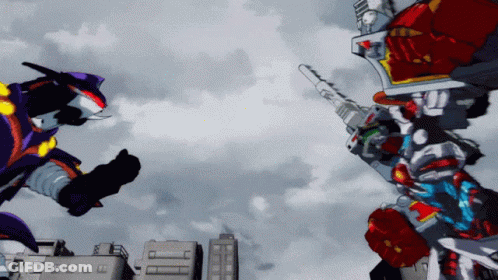 Two Robots Fighting In Front Of Cloudy Sky GIF
