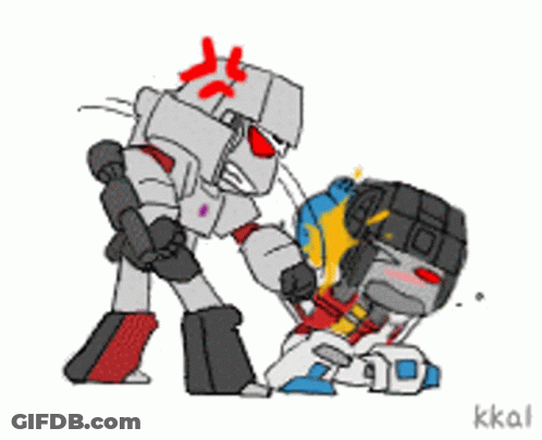 Two Robots Fighting With Letters Kkal GIF