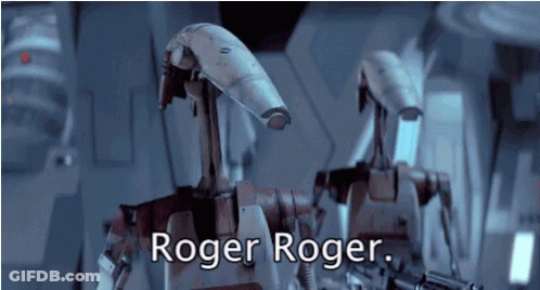 Two Robots Saying Roger Roger GIF