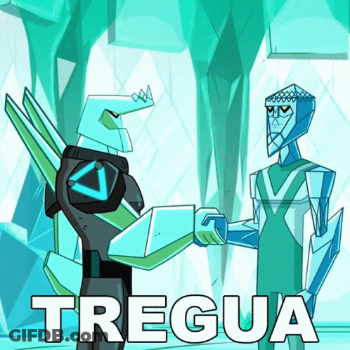Two Robots Shaking Hands With Tregua GIF