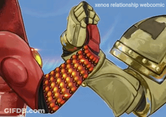 Two Robots Shaking Hands Xenos Relationship Webcomic GIF