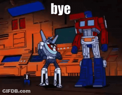 Two Robots Standing Saying Bye GIF