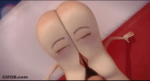 Two Sausages Are Laying On A Bed With Their Eyes Closed And Their Butts Visible . GIF