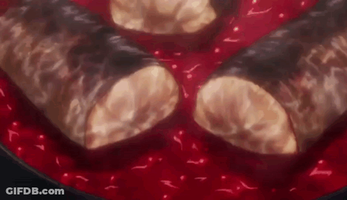 Two Sausages Cooking In Red Sauce GIF